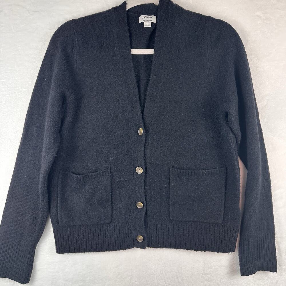 J.Crew Factory Women’s M Extra-Soft V-Neck Cardigan Sweater Black Wool Blend